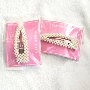 FIFTH CITY - 2 packages - silver tone faux pearl hair clips
